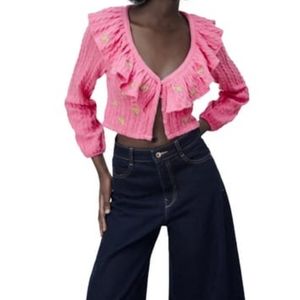 ZARA RUFFLED FLORAL CABLE KNIT CARDIGAN 5039/576